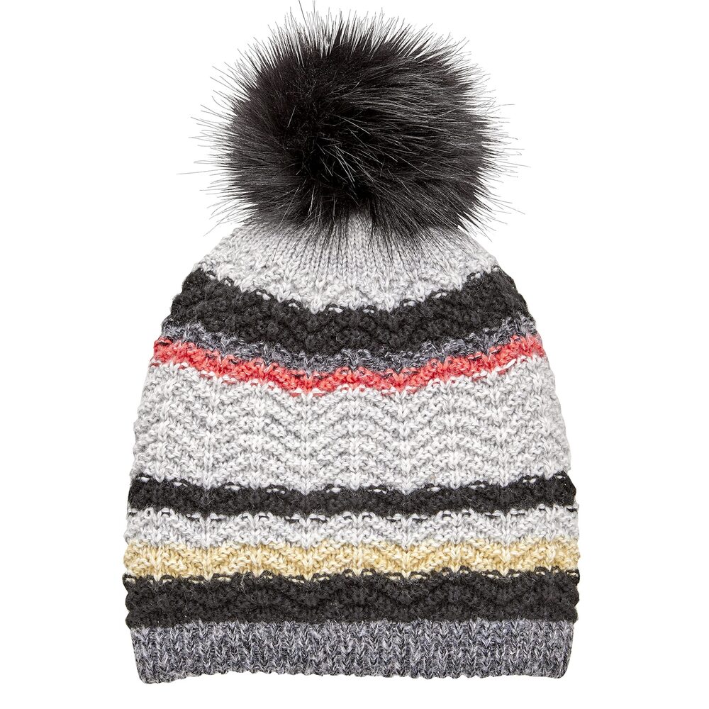 4043 Recycled Slouchy Knit Hat with Pom, Multicolored Stripe, One Size